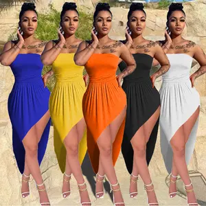 2021 Sommer mode Sexy Einfarbig Lose Unregelmäßige Split Party Damen Kleid Design Frauen Lässig Elegante Tube Top Kleider