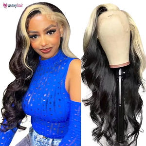 Noir et Blonde Skunk Stripe Body Wave Perruque Lace Front Perruque Pré Cueillie Prêt à Porter HD Sans Colle 13X6 Lace Front Perruques pour Femmes - Product Image 1
