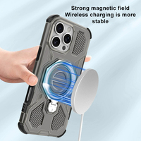 Étui robuste anti-chute pour 17 Pro Max 16 15 14 13 Pro avec béquille magnétique, charge sans fil et protection de l'appareil photo