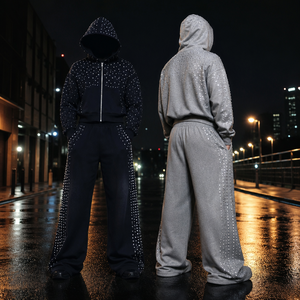 Ensemble sweat-shirt et jogging en coton 100% avec logo en strass, design personnalisé, imprimé décontracté d'automne, grandes tailles, sweats à capuche pour hommes - Product Image 3