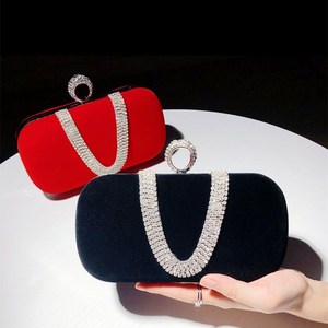 Fashionable Women's New Style Evening Bag Velvet Square Rhinestone <b>Clutch</b> Purse Shoulder Handbag for Black Dress Banquets - Product Image 2