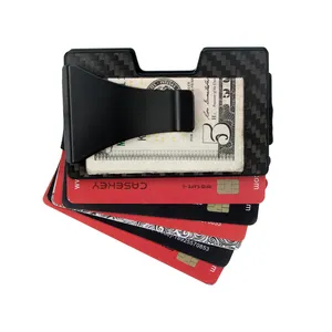 High Quality Real Carbon Fiber Wallet Cartera Fibra De Carbono Metal Card Case Holder With Cash Clip Aluminum Rfid Card Wallet