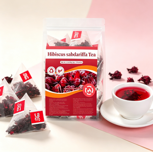 Sachets de thé pur hibiscus MWTEA 100% naturel Roselle Sabdariffa sans caféine, végétalien, sans OGM, sans sucre, pyramide, 30 unités, qualité supérieure - Product Image 1