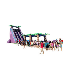Toboggan aquatique gonflable en PVC à double voie, motif monstre violet marbré, commercial, à descente rapide, style tropical sauvage, avec double château - Product Image 4