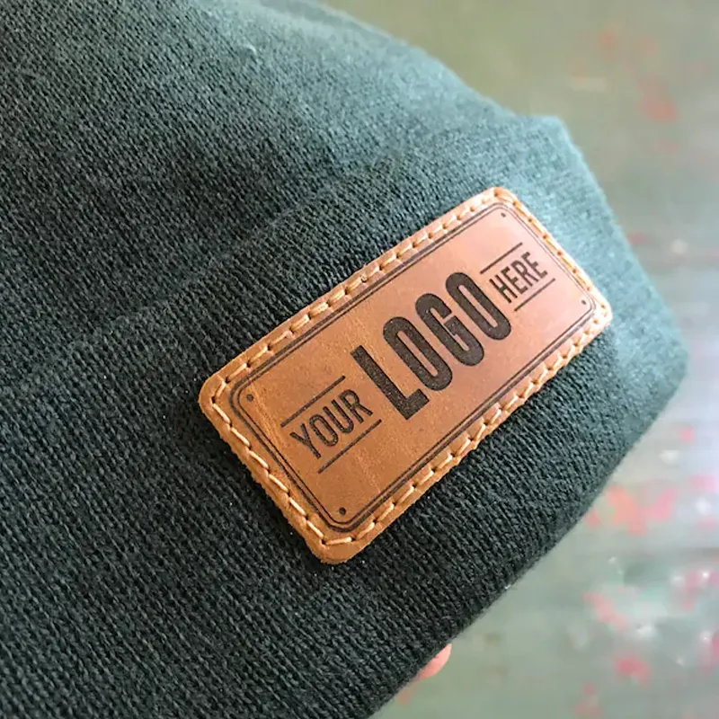 Custom Beanie Patch Hat | Leather Patch Winter Beanie ADD YOUR LOGO Company Employee Hats