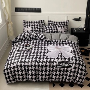 Nouvel ensemble <span class=keywords><strong>de</strong></span> literie 4 pièces en <span class=keywords><strong>coton</strong></span> lavable avec motif floral perlé et nœud papillon, comprenant drap, taie d'oreiller et housse <span class=keywords><strong>de</strong></span> <span class=keywords><strong>couette</strong></span>, pour lit 2026 - Product Image 3