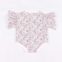 Barboteuse Bébé Fille Imprimée Florale Élégante à Volants Manches Courtes Luxe Décontractée Fermeture à Boutons Pression