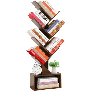 6 طبقات شجرة رف الكتب قائمة بذاتها خزانة تخزين الصدأ البني رف الكتب