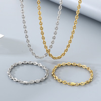 Ensemble collier et bracelet tendance pour homme, simple, résistant à la décoloration, hip-hop, chaîne à maillons de 6 mm et chaîne en forme de lèvres