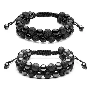 Lava Rock Stone Essential Oil Diffuser Bracelet Tiger Eye Hematite Beads Double Layer Bracelets Macrame Adjustable Braided