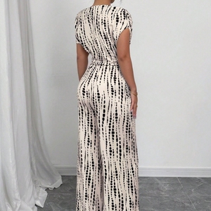 Mono de verano para mujer con hombros descubiertos, lazo frontal, pierna ancha y rayas, a la moda - Product Image 2