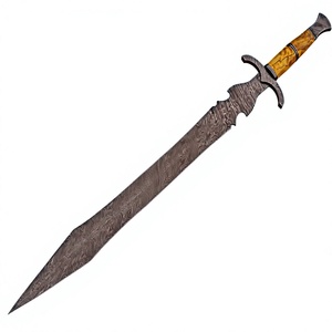 Épée longue en acier Damas sur mesure, pointe de lance, lame de 4 mm d'épaisseur, manche en bois de rose et d'olivier, lame simple, OEM - Product Image 2