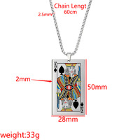 Collier personnalisé en acier inoxydable plaqué argent, style néo-gothique, avec design créatif de cartes à jouer, étiquette en acier inoxydable