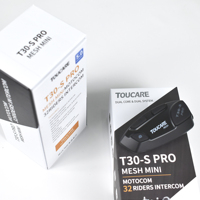 TOUCARE T30S PRO est un nouveau talkie-walkie Bluetooth haut de gamme pour moto, étanche IP67, système Mesh et interphone multi-personnes.