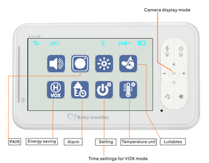 Caméra de surveillance vidéo pour bébé sans fil de 4,3 pouces avec résolution 480P, <span class=keywords><strong>audio</strong></span> bidirectionnel, vision nocturne claire, détection sonore, <span class=keywords><strong>lecteur</strong></span> de musique - Product Image 3