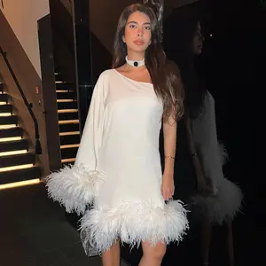 2023 Frühling New Sexy Party Off-Shoulder Wrap Hüft kleid Single Shoulder Fur Bottom Cloak Dress