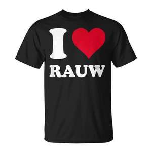 T-shirt I Love Rauw con design a cuore rosso, maglietta promozionale unisex nera - Product Image 1