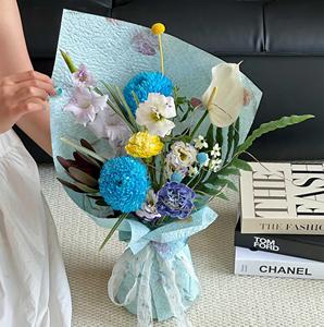 Nouveauté 2024, papier crépon kraft imprimé à motifs floraux, 53*50cm, petit motif floral, papier d'emballage pour fleurs, emballage cadeau - Product Image 5