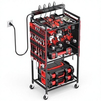 Chariot de rangement robuste pour outils électriques avec 8 prises, 3 ports USB, cordon de 1,8 m et roues pour garage et atelier