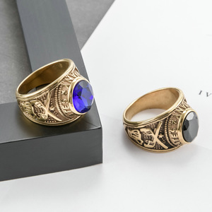 2021 produttore diretto Usa Navy argento e oro placcato in acciaio inox anelli <span class=keywords><strong>smeraldo</strong></span> per gli uomini con logo - Product Image 6
