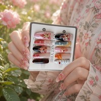 Faux ongles 3D en acrylique à presser, motifs fleurs et papillons, pré-dessinés, longs, forme Stiletto, Amande, Carré, pour usage professionnel en salon