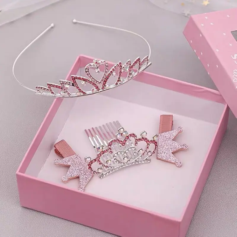 Cerceau de cheveux d'anniversaire pour filles, boîte cadeau chapeaux pour enfants princesse couronne en cristal, petit ensemble de bandeau de luxe brillant à la mode