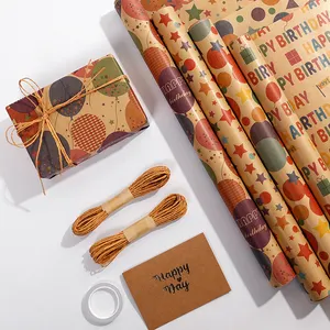 New Design Kids Birthday Kraft Printing Gift Wrapping Paper 43*300 Cm 4 Roll A Set Wrap Paper Packaging