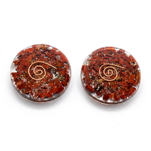 Discos de Cristal de Jaspe Rojo con Incrustaciones en Espiral de Cobre, Forma Circular, Arte Feng Shui Coleccionable - Product Image 1