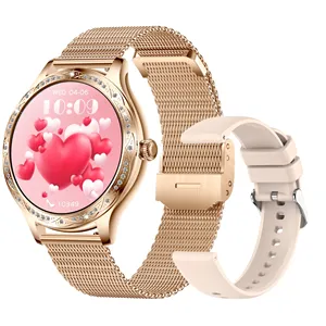 Ak60 jam tangan pintar wanita, arloji cerdas dengan tampilan Ips panggilan Bt5.1, pengisian daya magnetik Dual Band Ip67 dalam tahan air