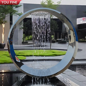 Youfine công viên trang trí hiện đại ngoài trời trừu tượng vòng tròn kim loại thép không gỉ vườn đài phun nước điêu khắc để bán - Product Image 6