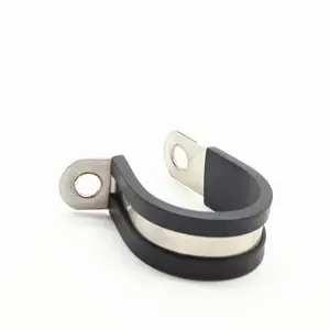 1/2 5/8 Inch Black Stainless Steel And Rubber Wide Range P-style Cable Clamps Cushioned Insulated Pipe Hanger Loop Clamp