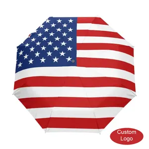 מתקפל אוטומטי מטריות דגל ארה""ב סיטונאי מטריית שמש מודפסת בהתאמה אישית צבעונית עם לוגו