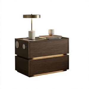 Mesa de Noche Moderna de Madera de Caoba sin Pintar, Ecológica, para Bebés, con Carga Bluetooth, USB y LED, sin Ensamblaje, Duradera - Product Image 2