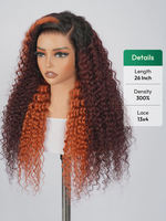 Perruque Lace 13x4 Ondulée Profonde Bourgogne avec Mèches Roux - Sans Colle, Cordon Invisi, Qualité Salon, Prête à Porter, Cheveux Humains