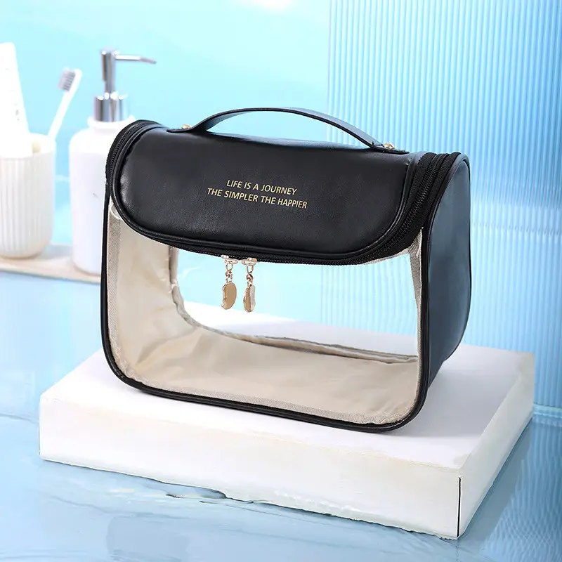 Promotional Travel Transparent PVC Waterproof Toilet Cosmetic Clear Makeup Bags Pouch With Zipper