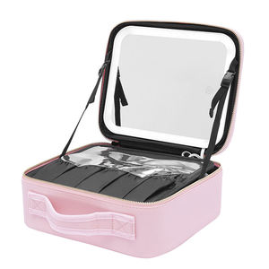 Best Light pink Large Big Designer <strong>Travel</strong> Makeup <strong>Organiser</strong> <strong>Bag</strong> with Led Light up Mirror and Compartments - Product Image 2