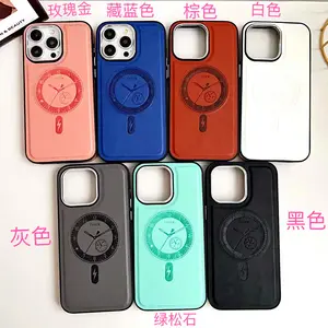 Casing ponsel pengisi daya nirkabel magnetis kulit Applique berjalan samping casing penutup penuh tahan jatuh iPhone 14 untuk iPhone 15pro