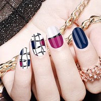 EA Fashion Faux ongles en ABS style français effet verre brisé avec colle pour les doigts, 24 pièces, pré-conçus, couvrance totale