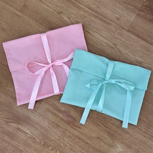 BSCI Luxury Pink Cotton Linen <b>Envelope</b> Custom Ribbon Printed Makeup Dust Bag Cosmetic Perfume Pouch with Flap <b>Gift</b> Packing - Product Image 3