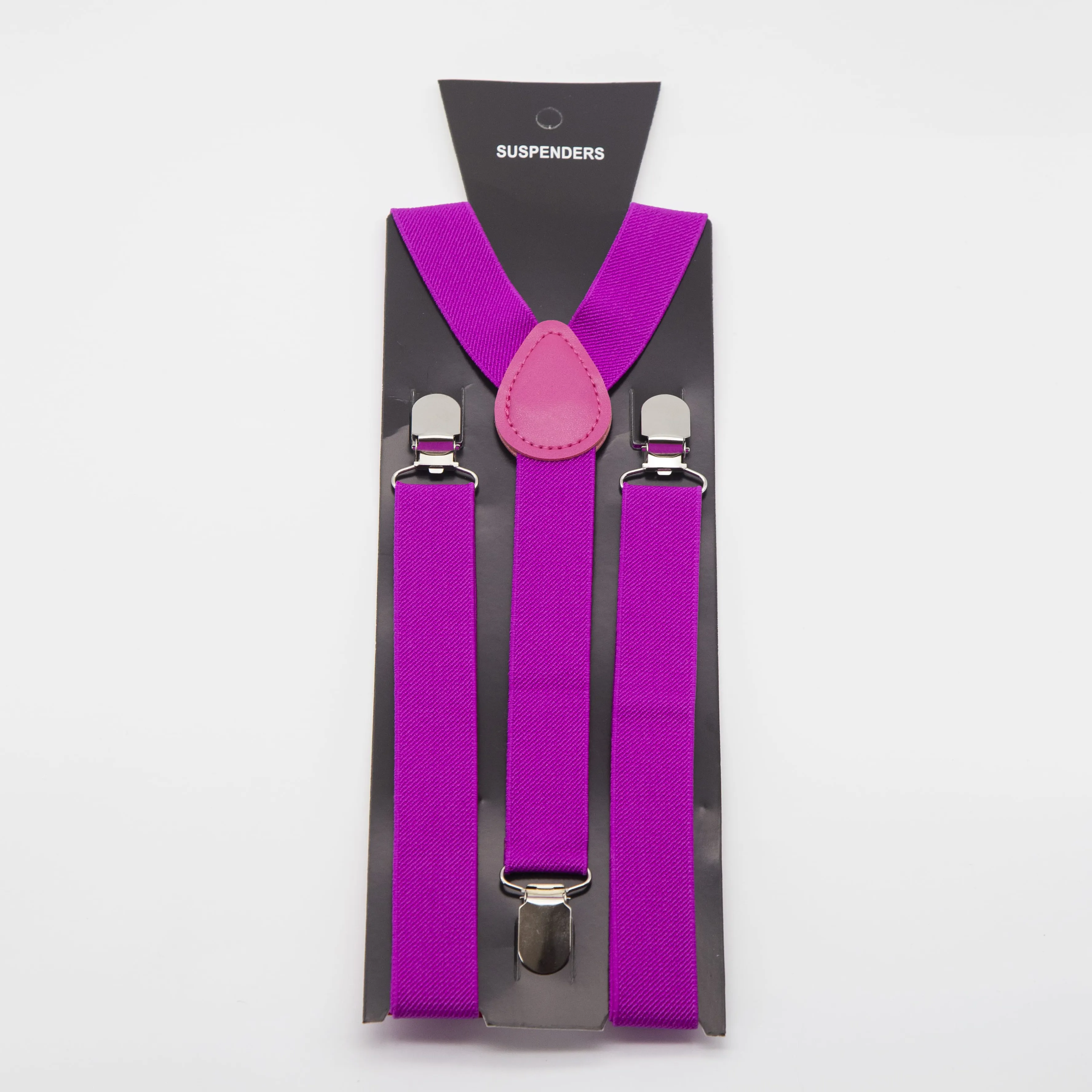 AK036 Fluorescent Pink purple Basic style Adjustable Elasticated Polyester Unisex Adult Y Shape Clip-on Men's Suspenders