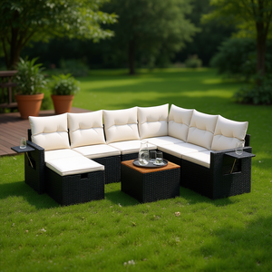 Modular Black Pe <b>Rattan</b> Garden <b>Sofa</b> Set 6 Seater Outdoor Furniture Elegant Design - Product Image 2