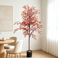 Arbre artificiel Nandina en plastique de 1,5 m, éco-responsable, feuillage rouge et vert, pour la décoration intérieure et paysagère