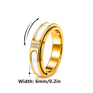 Anello con Conchiglia Bianca e Zirconi, Acciaio Inossidabile 304 Placcato, Fede Nuziale Minimalista, Gioiello alla Moda, Regalo - Product Image 3