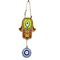 Fait à la main écologique bleu Art déco Hamsa décor protecteur en bois amulette mauvais œil maison bénédiction tenture murale