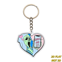Spookachtig hart acryl sleutelhanger Screaming Spirit met CALL ME telefoon & roze harten, metalen ring + ketting voor sleutels, tassen
