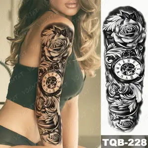 Women Black Flower Full Arm Tattoo Stickers Custom Waterproof Temporary Tattoos Wholesale