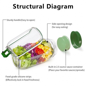 Nuevo Contenedor de Ensalada Portátil de Plástico, Abierto por Arriba, para una Alimentación Saludable, Fácil de Limpiar, con Capas Verticales y Apertura Lateral - Product Image 3