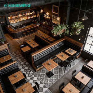 MINGMENG Industrial <b>Restaurant</b> Furniture <b>Set</b> L-Shape Faux Leather Booth Wood Table Durable Commercial Use - Product Image 1