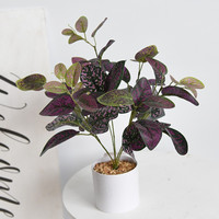 Plante artificielle Hypoestes Phyllostachya (herbe à pois rouge violette) en pot de soie, 45 cm, durable, pour mariage, Noël, maison, table