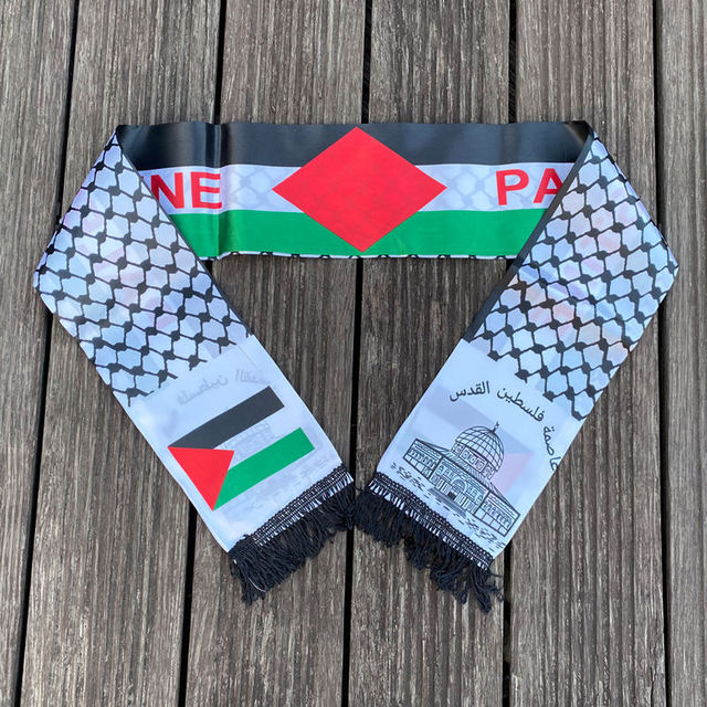 Wholesale 14x130cm Scarves Palestine Shawl Printing Satin Palestinian Flag Scarf for National Day 2026 Banner